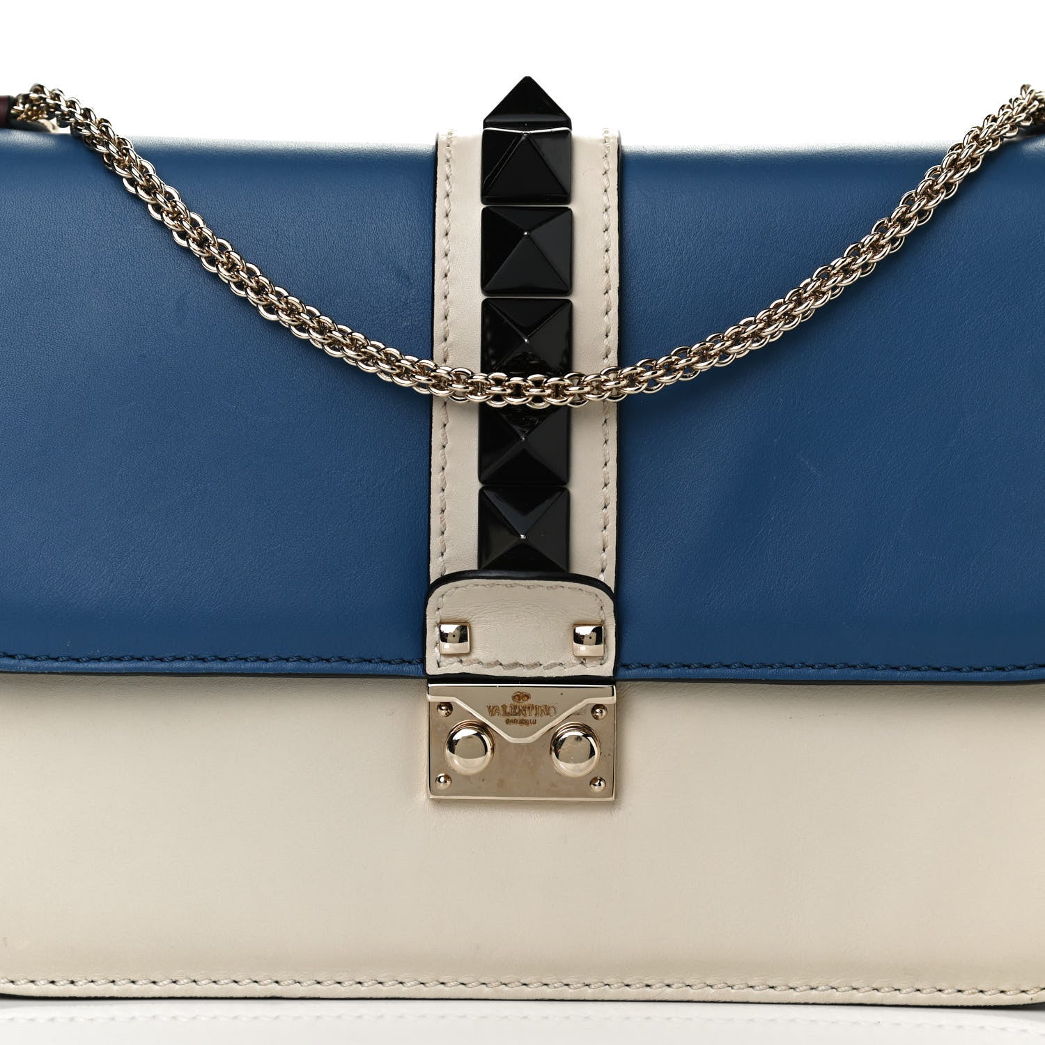 Valentino Garavani Vitello Tri-Color Medium Glam Lock Rockstud Flap Blue White Burgundy 6 of 13