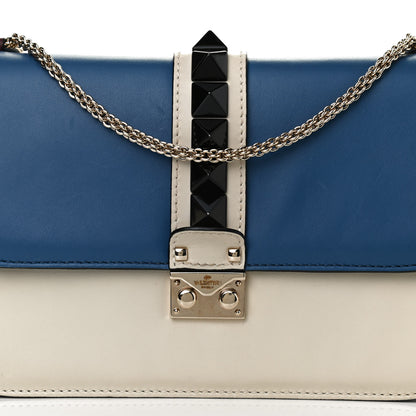 Valentino Garavani Vitello Tri-Color Medium Glam Lock Rockstud Flap Blue White Burgundy 6 of 13