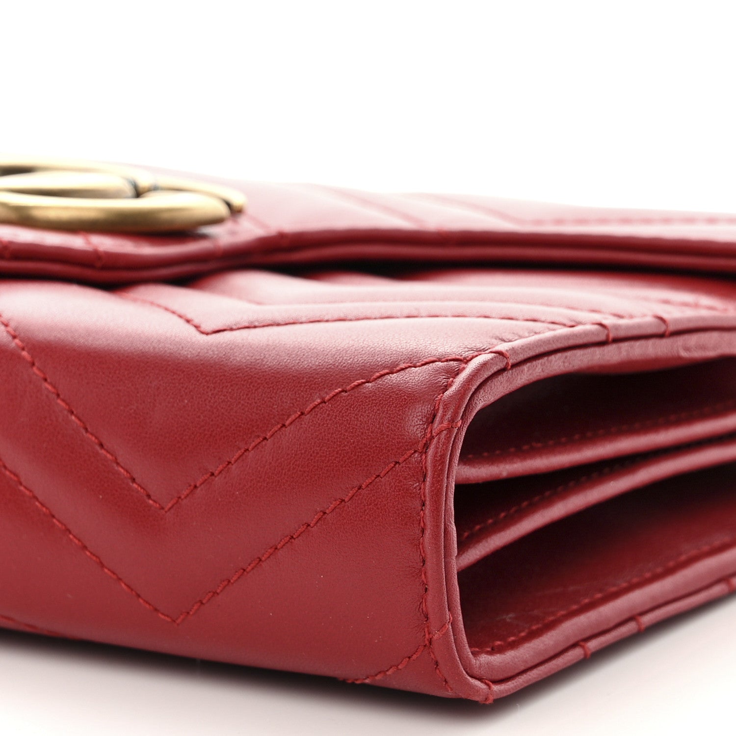 Gucci Calfskin Matelasse GG Marmont Chain Wallet Hibiscus Red 10 of 12