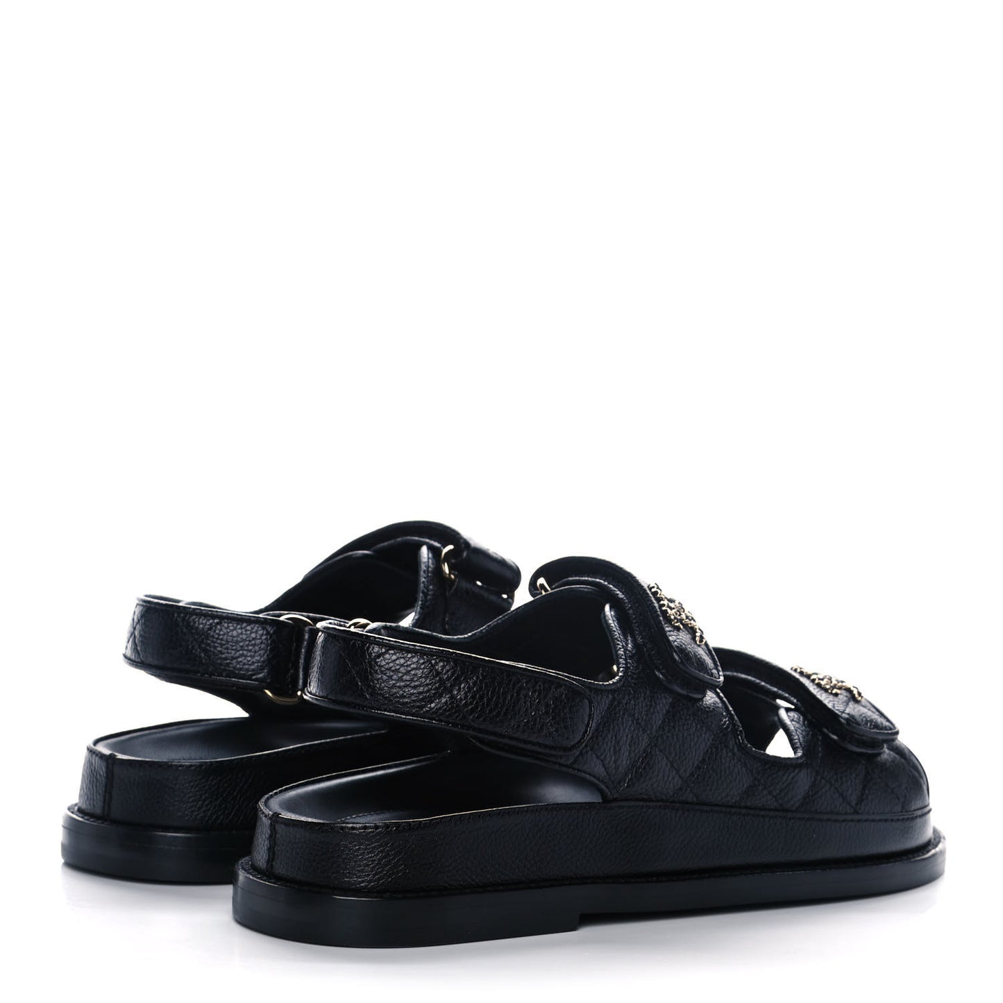 Grained Calfskin Velcro Dad Sandals 36 Black