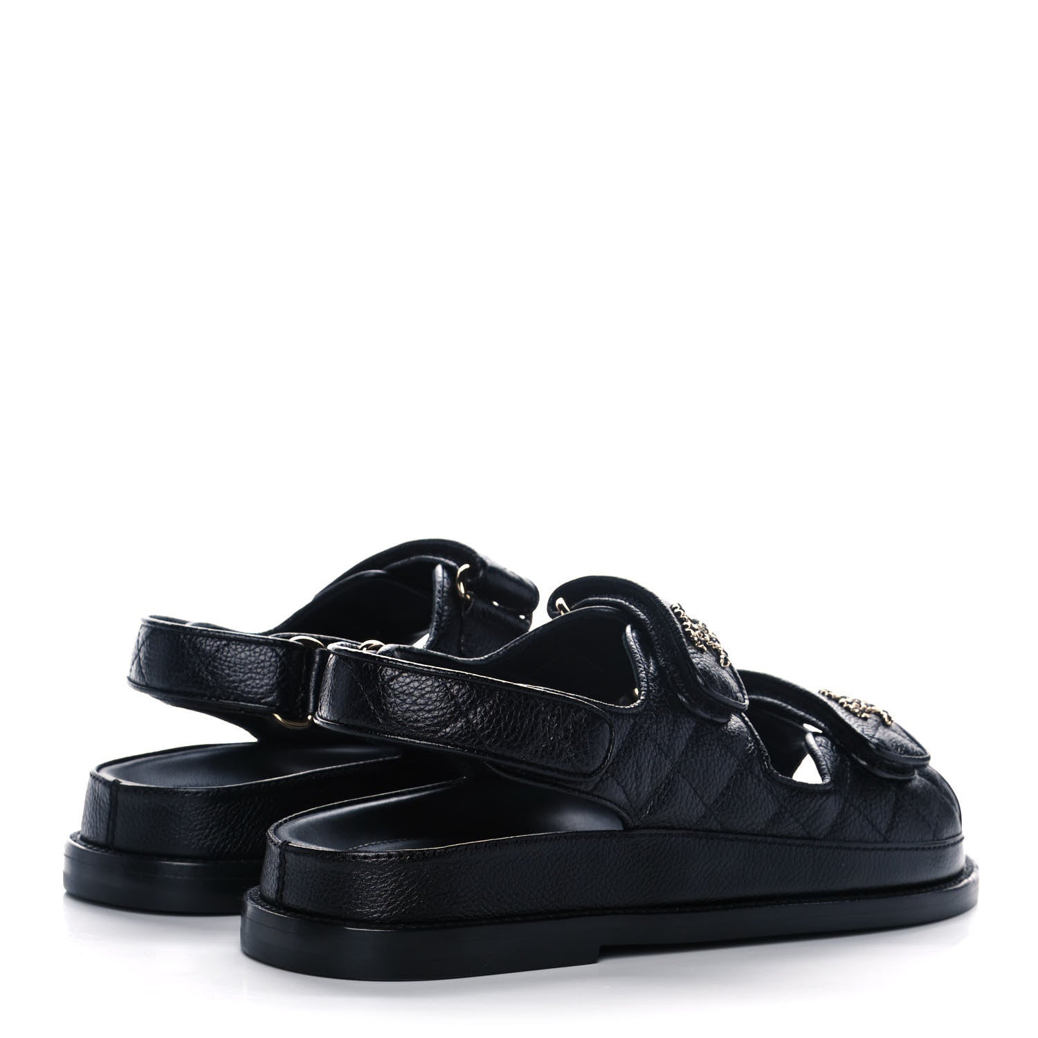 Chanel Grained Calfskin Velcro Dad Sandals 36 Black 4 of 8
