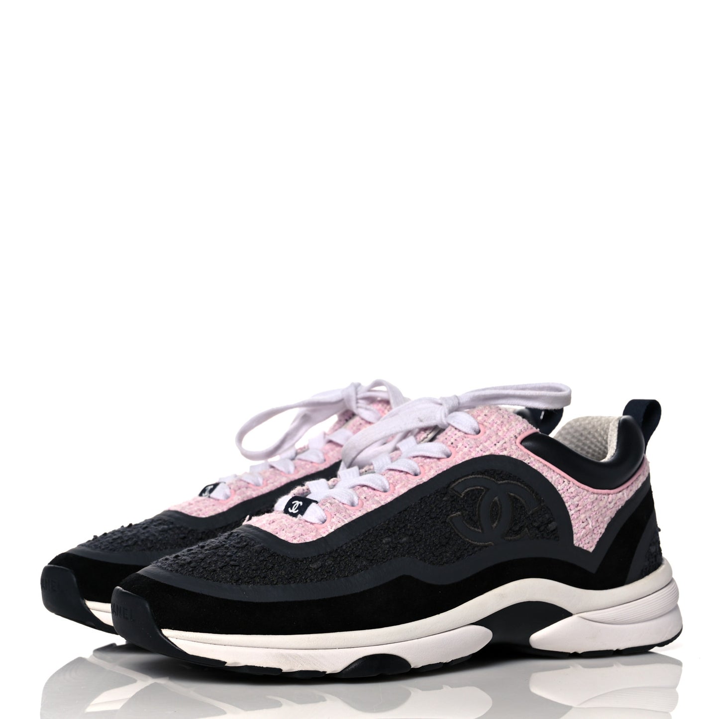 Tweed Suede Calfskin CC Sneakers 39.5 Gray Pink