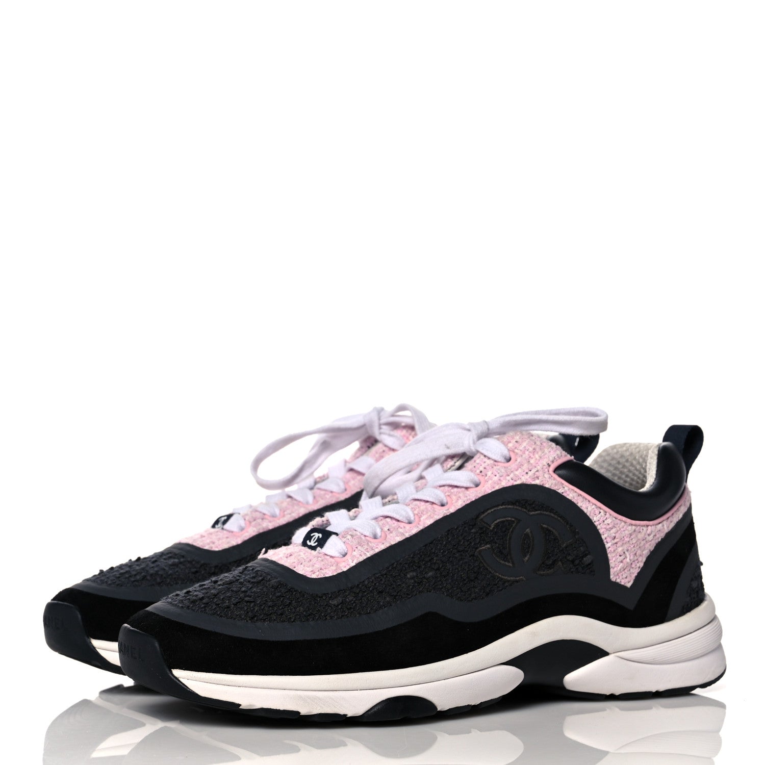 Chanel Tweed Suede Calfskin CC Sneakers 39.5 Gray Pink 3 of 7