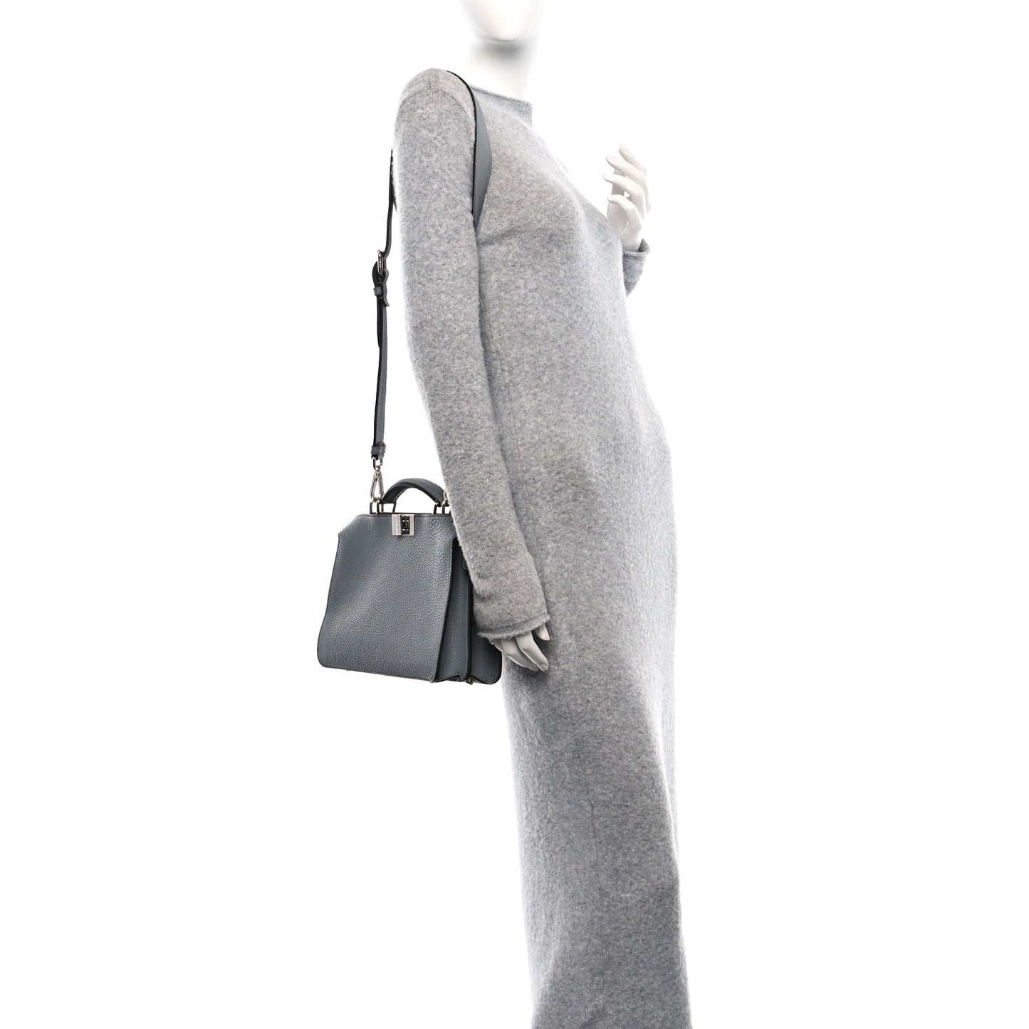 Cuoio Romano Vitello Cover Glazed Fabric Bi-Color FF 1974 Mini Peekaboo I SEE U Satchel Grigio Chiaro Ghiaia