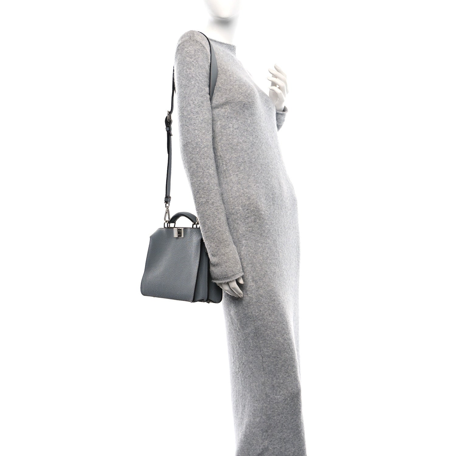 Fendi Cuoio Romano Vitello Cover Glazed Fabric Bi-Color FF 1974 Mini Peekaboo I SEE U Satchel Grigio Chiaro Ghiaia 2 of 14