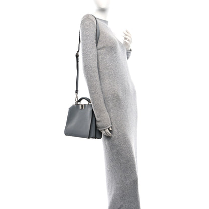Fendi Cuoio Romano Vitello Cover Glazed Fabric Bi-Color FF 1974 Mini Peekaboo I SEE U Satchel Grigio Chiaro Ghiaia 2 of 14