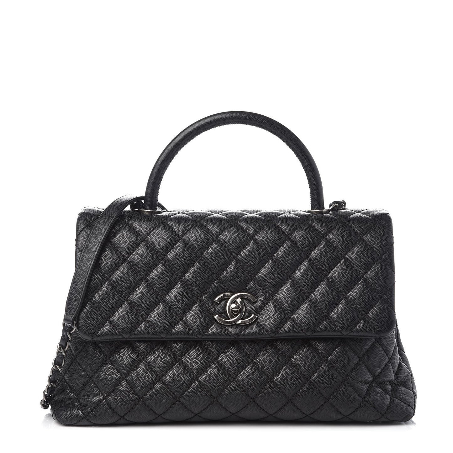 Caviar Quilted Medium Coco Handle Flap Black