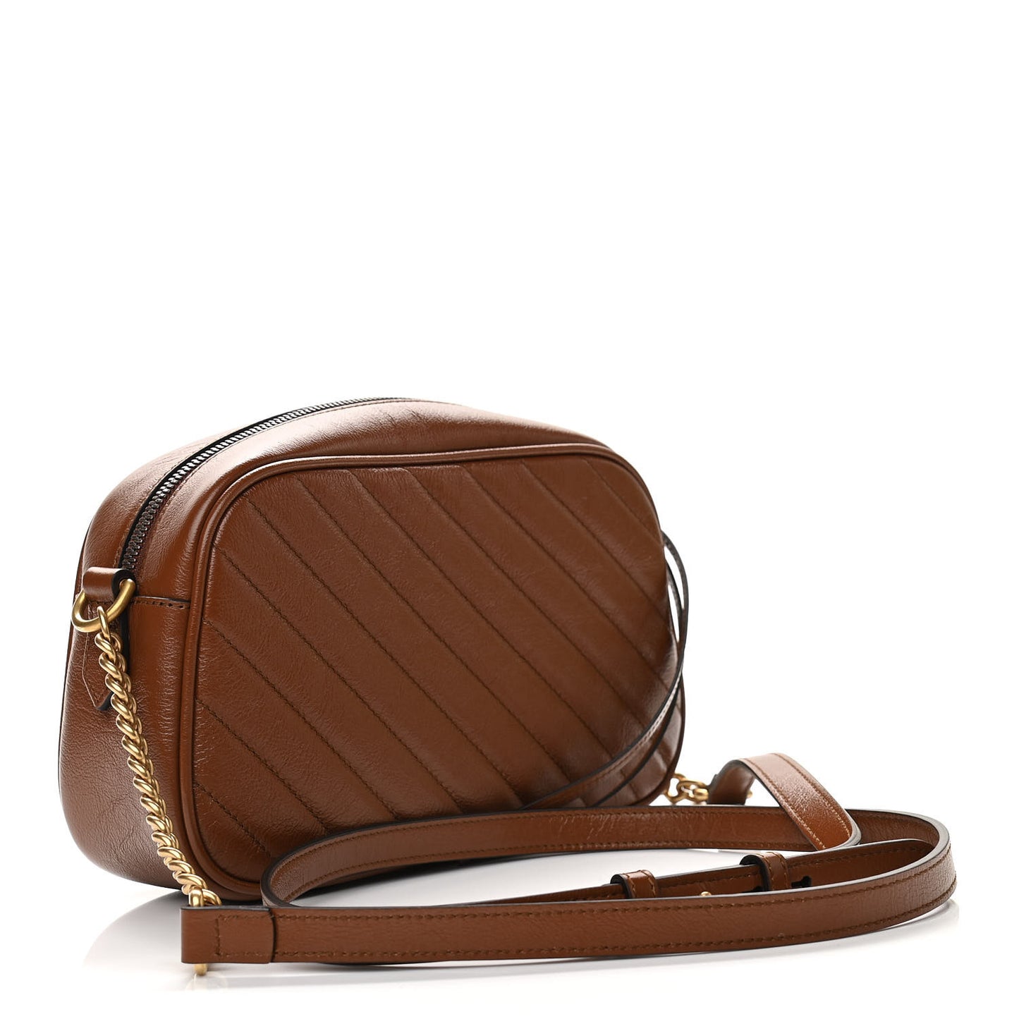 Glazed Calfskin Matelasse Diagonal Small GG Marmont Chain Shoulder Bag Cuir