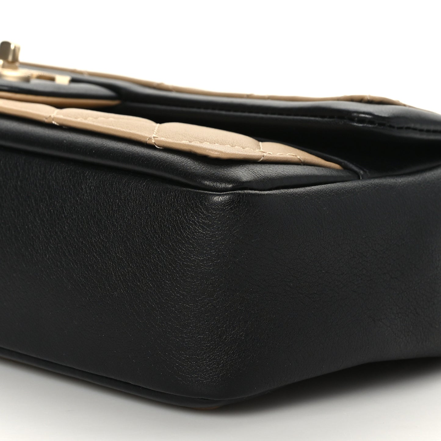 Calfskin Quilted Medium Graphic Flap Beige Black