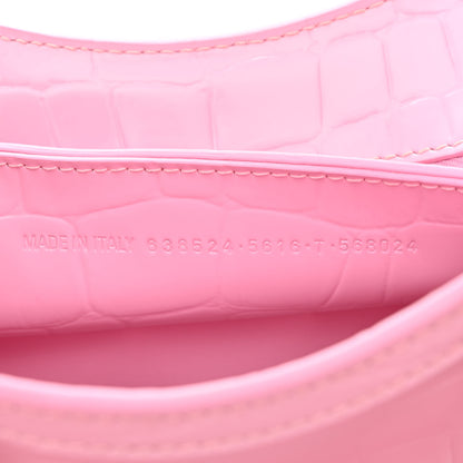 Balenciaga Semi Shiny Calfskin Crocodile Embossed Neo Classic Silver Hardware Mini City Pink 7 of 10
