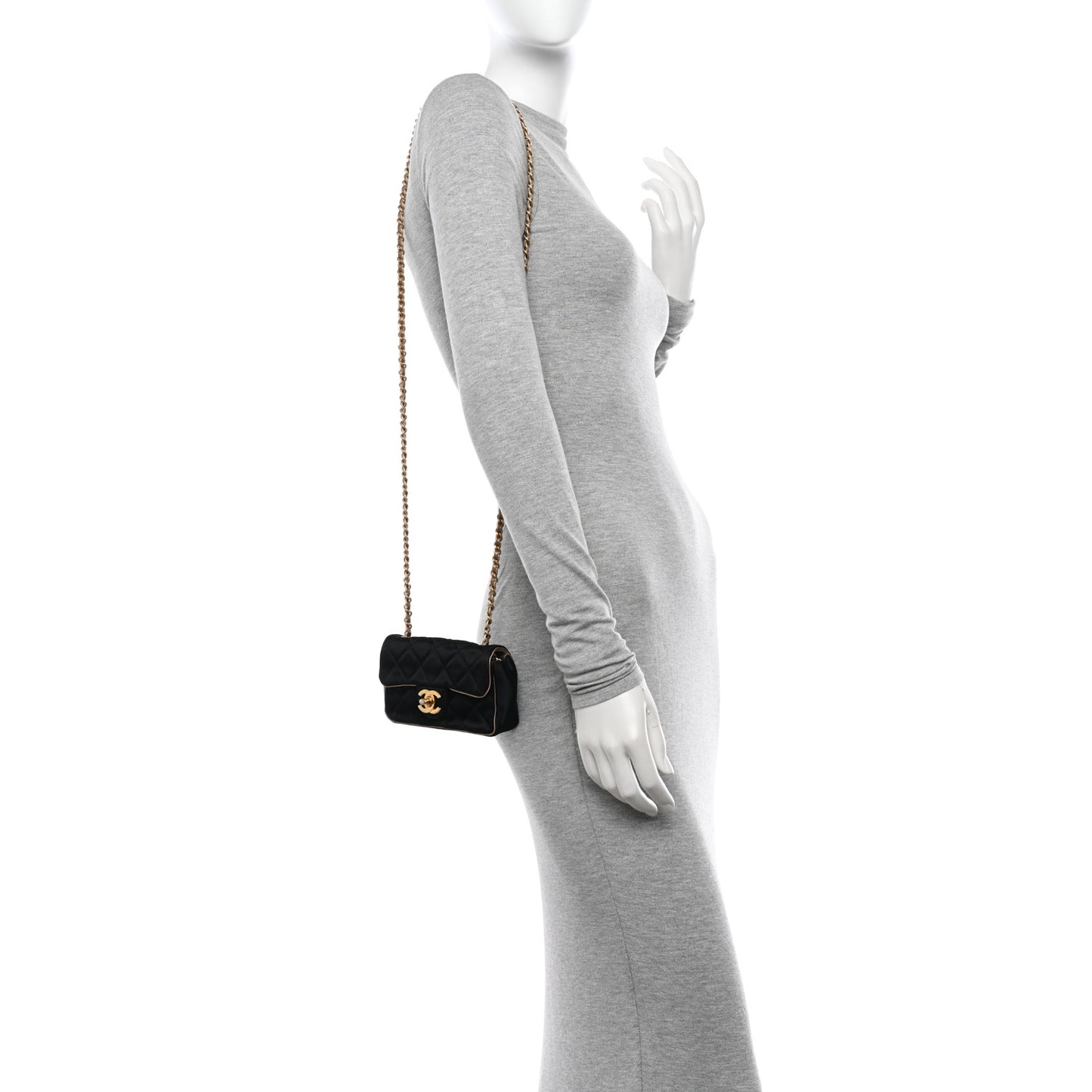 Satin Quilted Extra Mini Flap Black Gold
