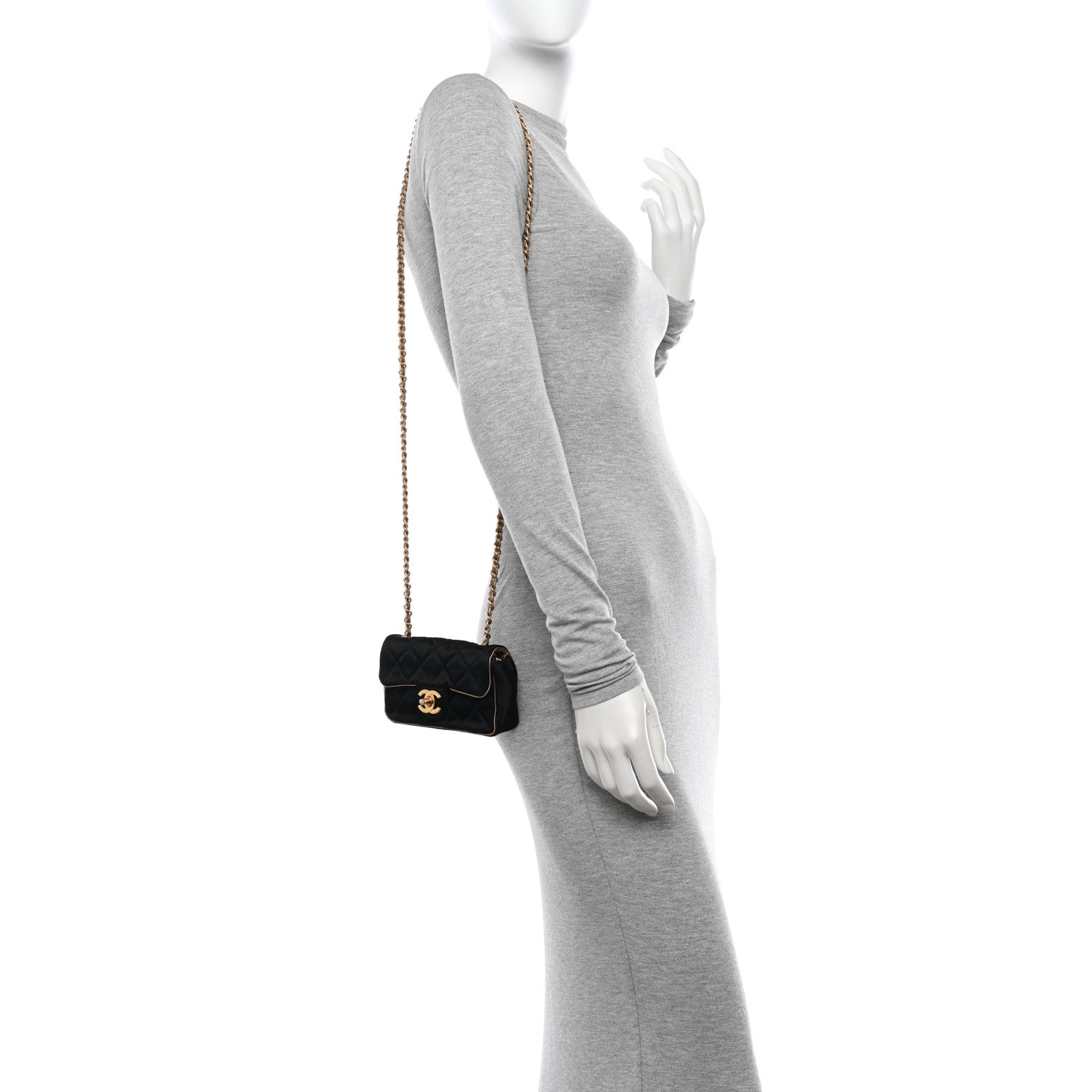 Chanel Satin Quilted Extra Mini Flap Black Gold 2 of 11