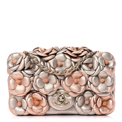Chanel Metallic Lambskin Quilted Mini Camellia Flap Silver Gold 1 of 9