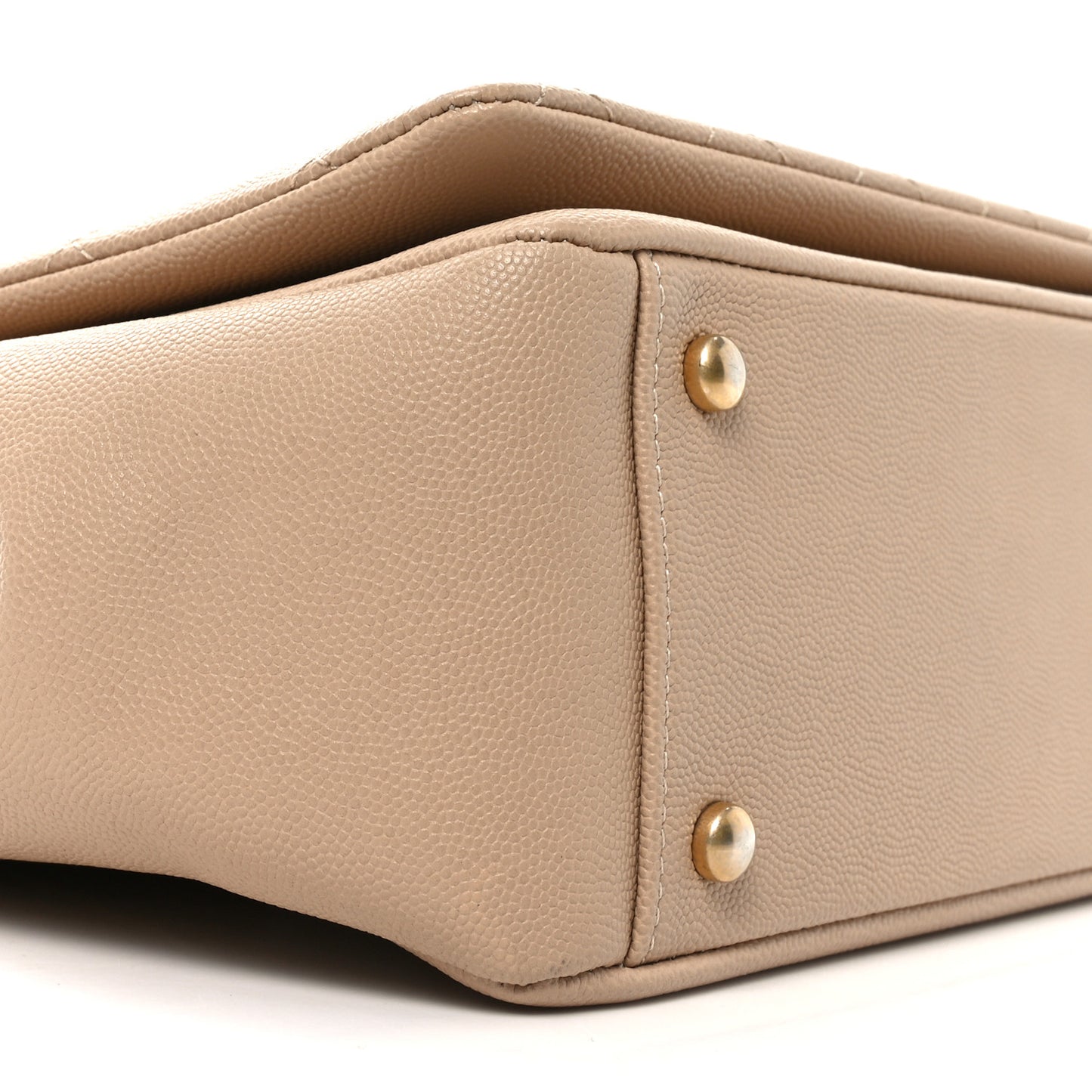 Grained Calfskin Stitched Small Lady Coco Top Handle Tote Beige