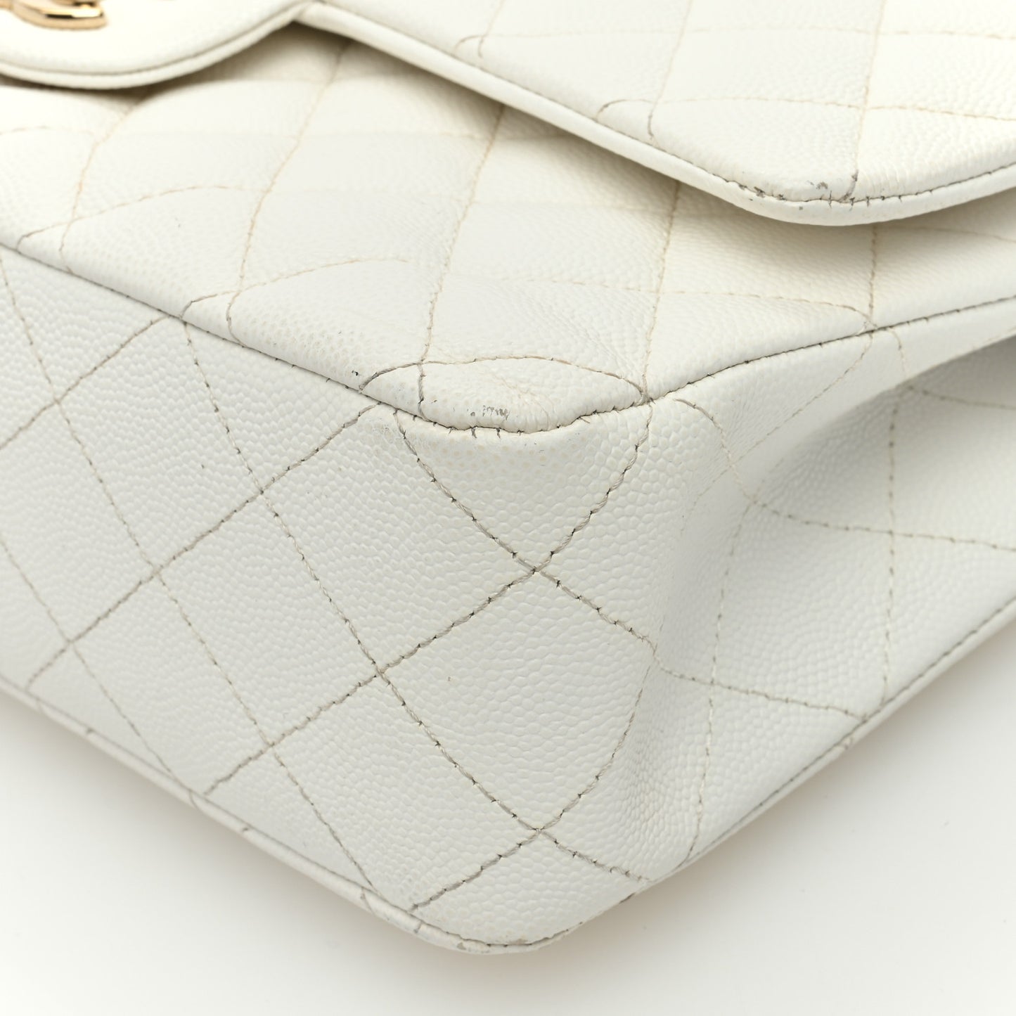 Caviar Quilted Medium Double Flap White