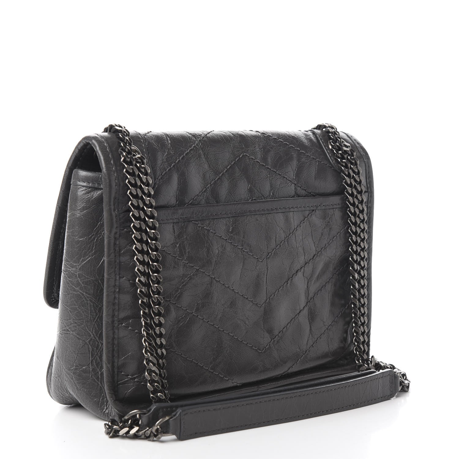Saint Laurent Crinkled Calfskin Matelasse Monogram Baby Niki Chain Satchel Storm 2 of 8