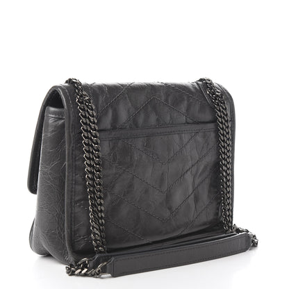 Saint Laurent Crinkled Calfskin Matelasse Monogram Baby Niki Chain Satchel Storm 2 of 8