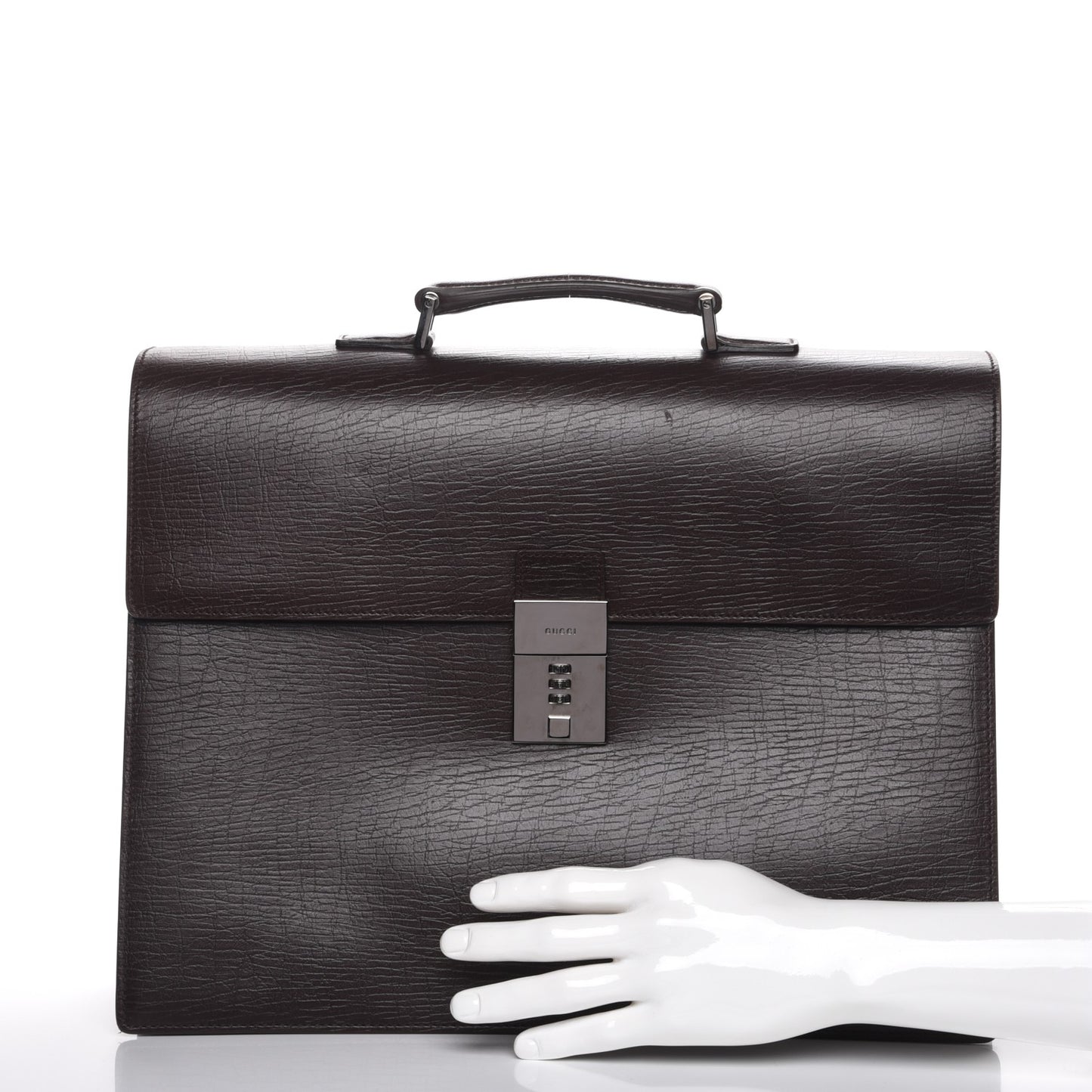 Calfskin Embossed Gusset Briefcase Brown