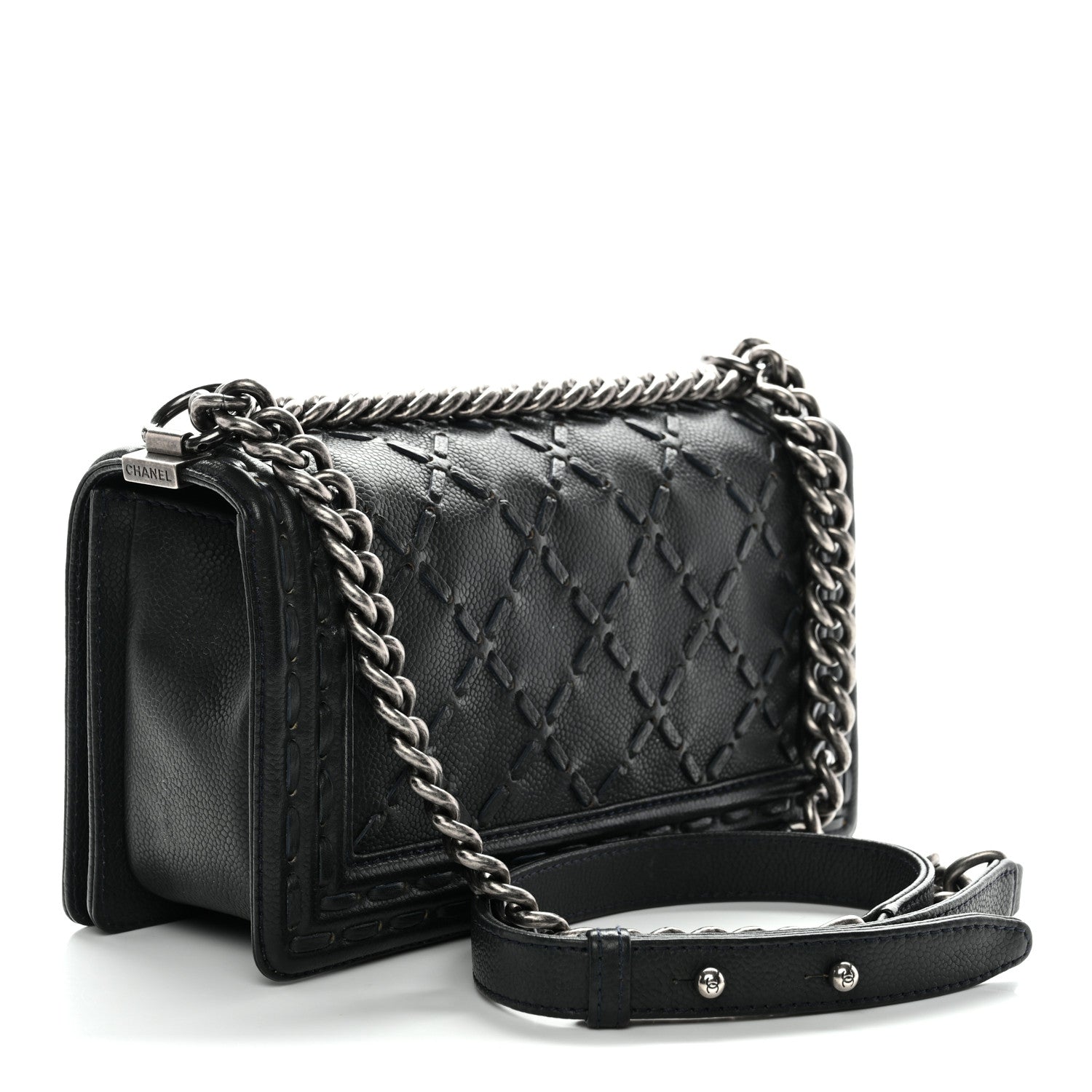 Chanel Caviar Stitched Medium Boy Flap Blue 3 of 14