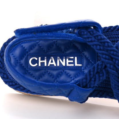 Chanel Cord Lambskin Quilted Logo Sandals 39 Blue 7 of 9