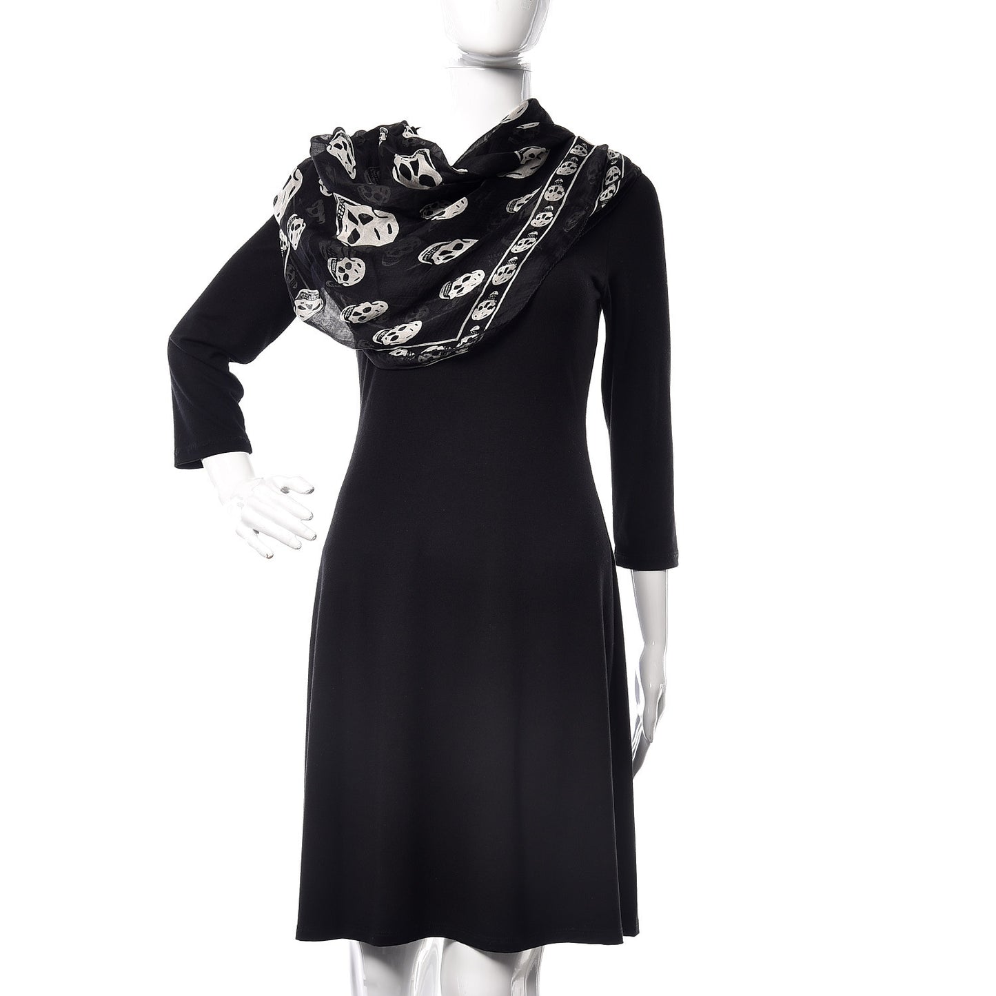 Silk Chiffon Skull Scarf Black Ivory