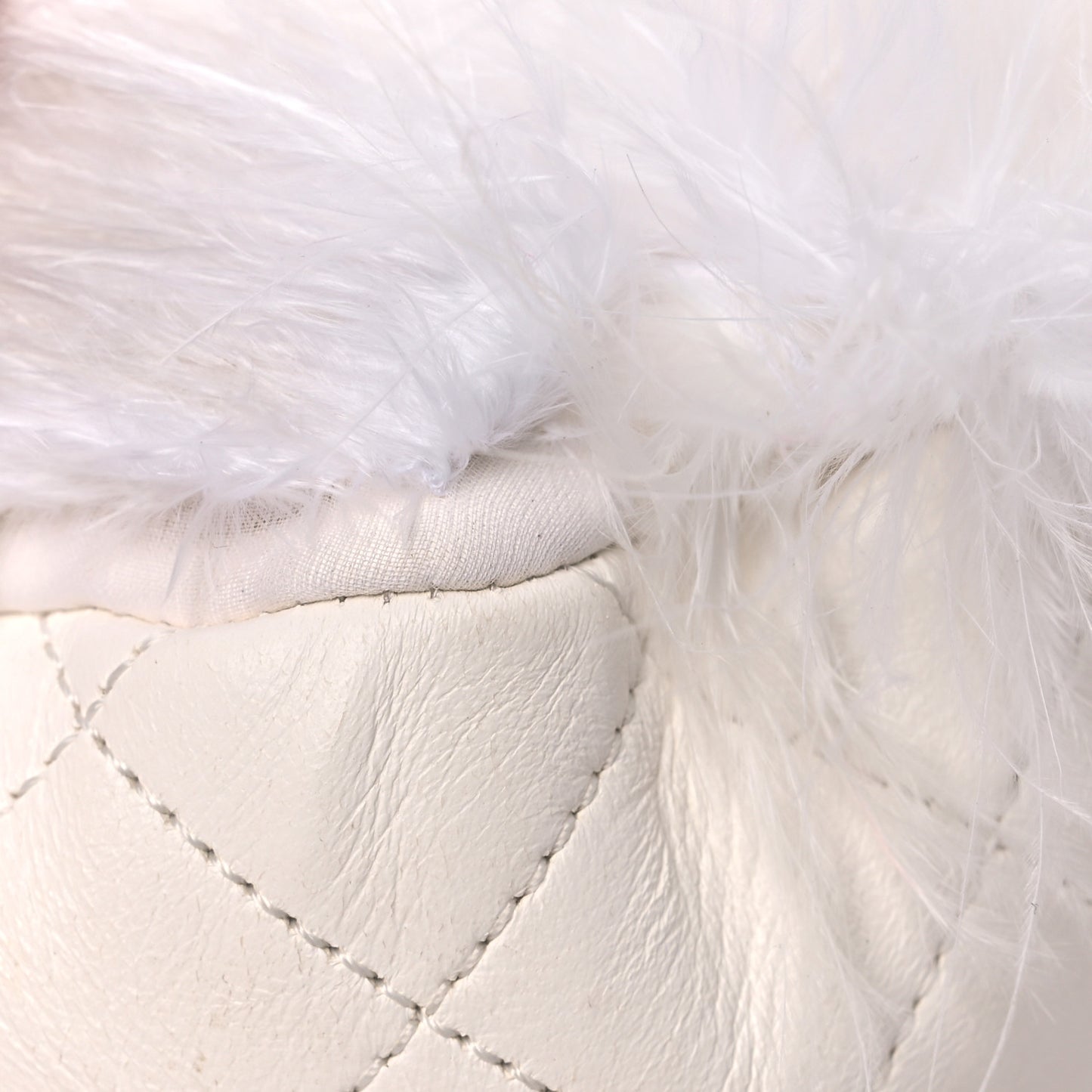 Feathers Lambskin Quilted Flap White