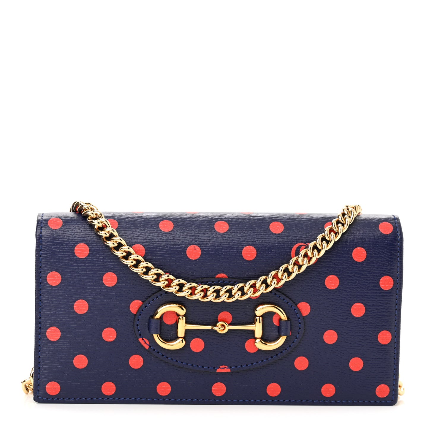 Shangai Calfskin Polka Dot Horsebit 1955 Wallet On Chain Blue Orange Sailor Blue