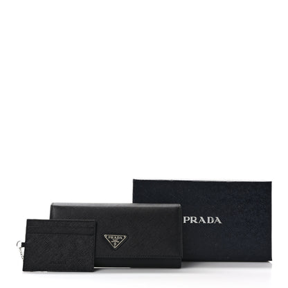 Prada Saffiano Triangle Logo Continental Flap Travel Wallet Black 8 of 8