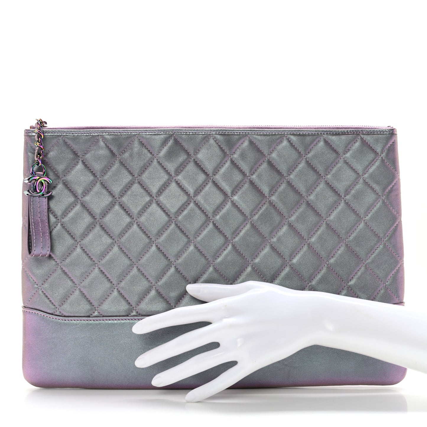 Iridescent Lambskin Quilted Large Gabrielle Cosmetic Case Light Purple