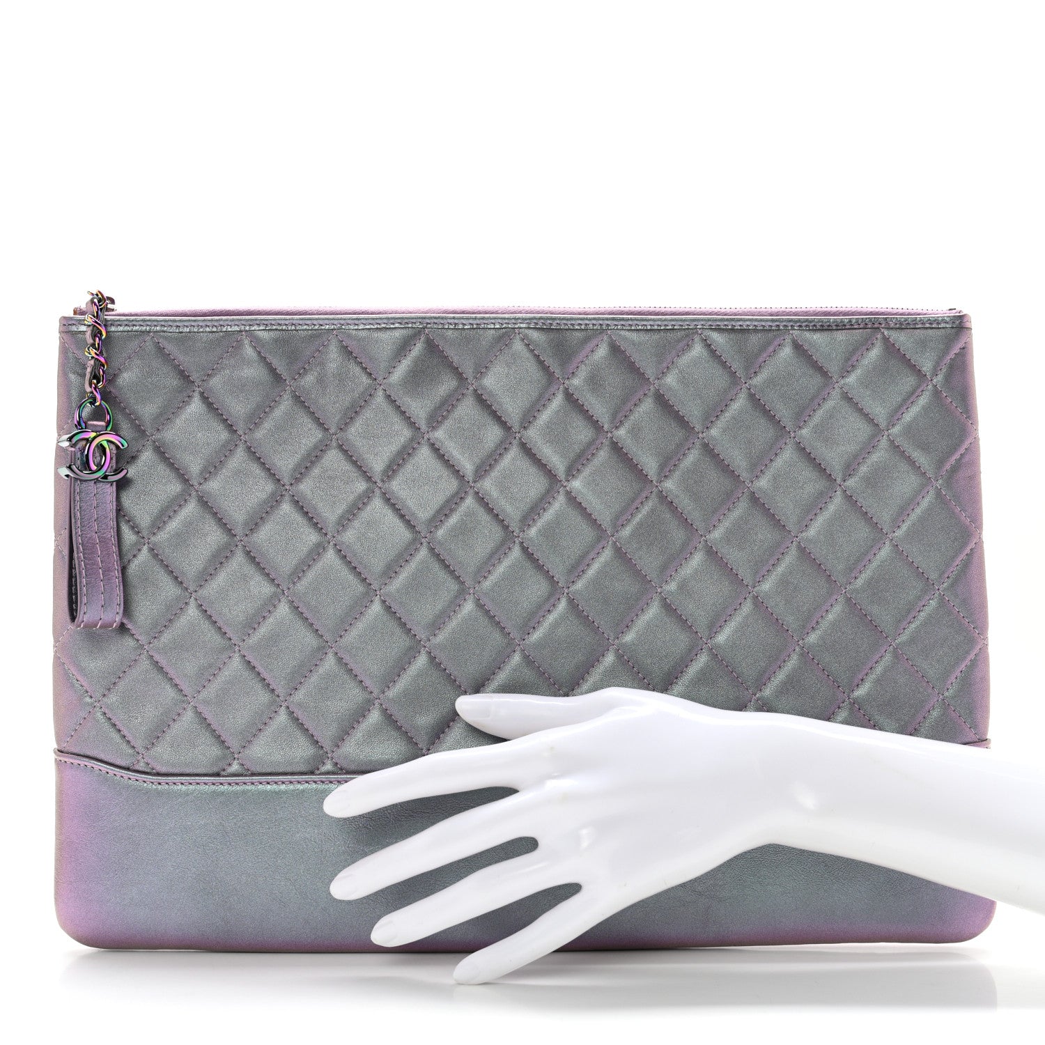Chanel Iridescent Lambskin Quilted Large Gabrielle Cosmetic Case Light Purple 2 of 12