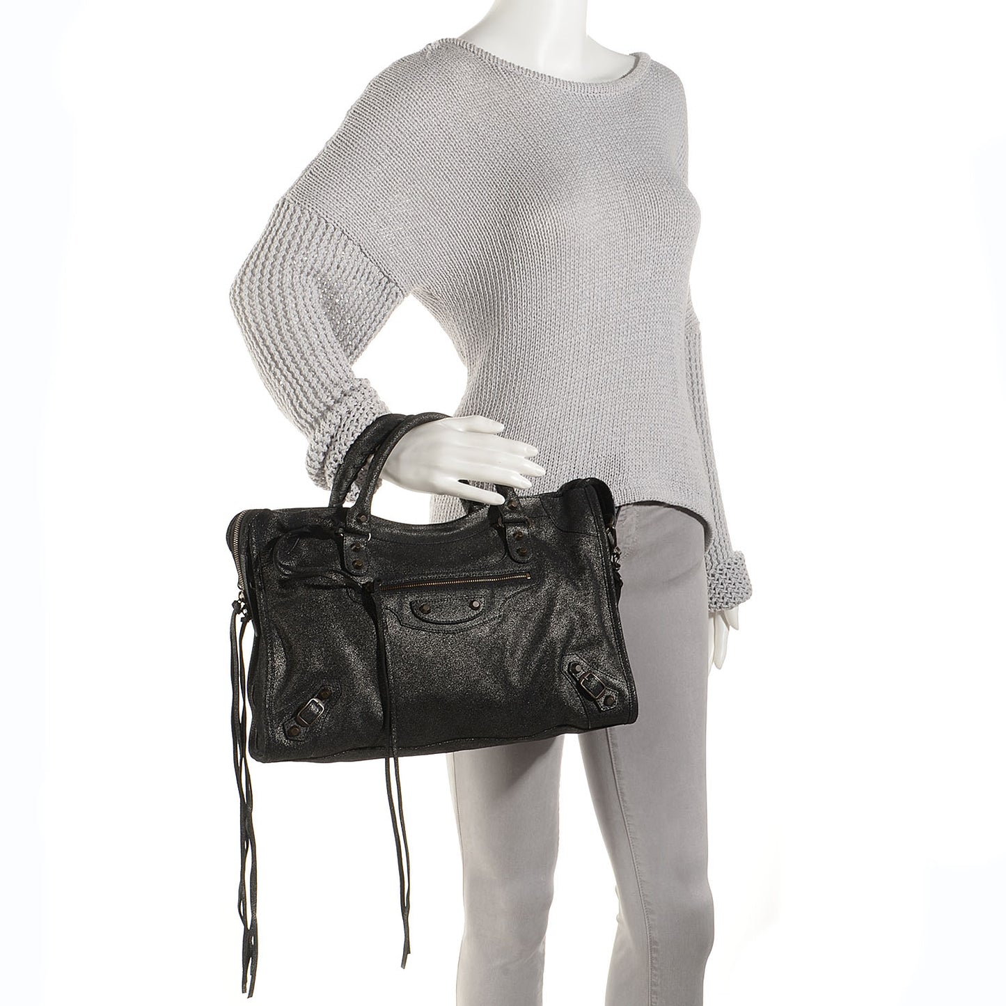 Metallic Craquele Calfskin Classic Hardware City Black
