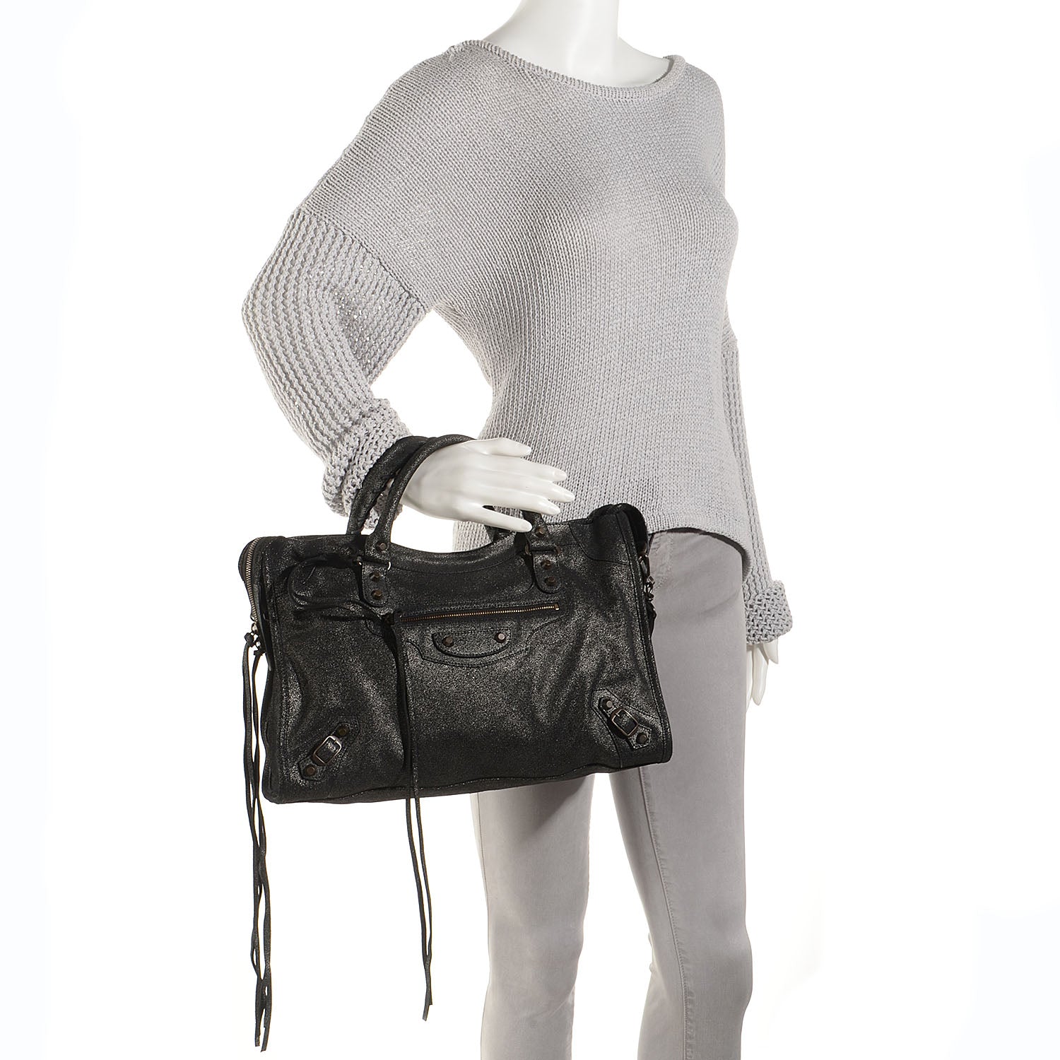 Balenciaga Metallic Craquele Calfskin Classic Hardware City Black 2 of 14