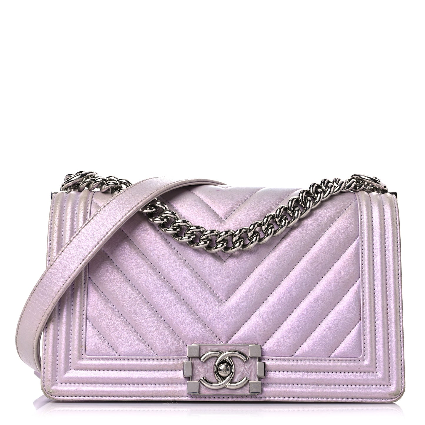 Metallic Lambskin Chevron Quilted Medium Boy Flap Purple