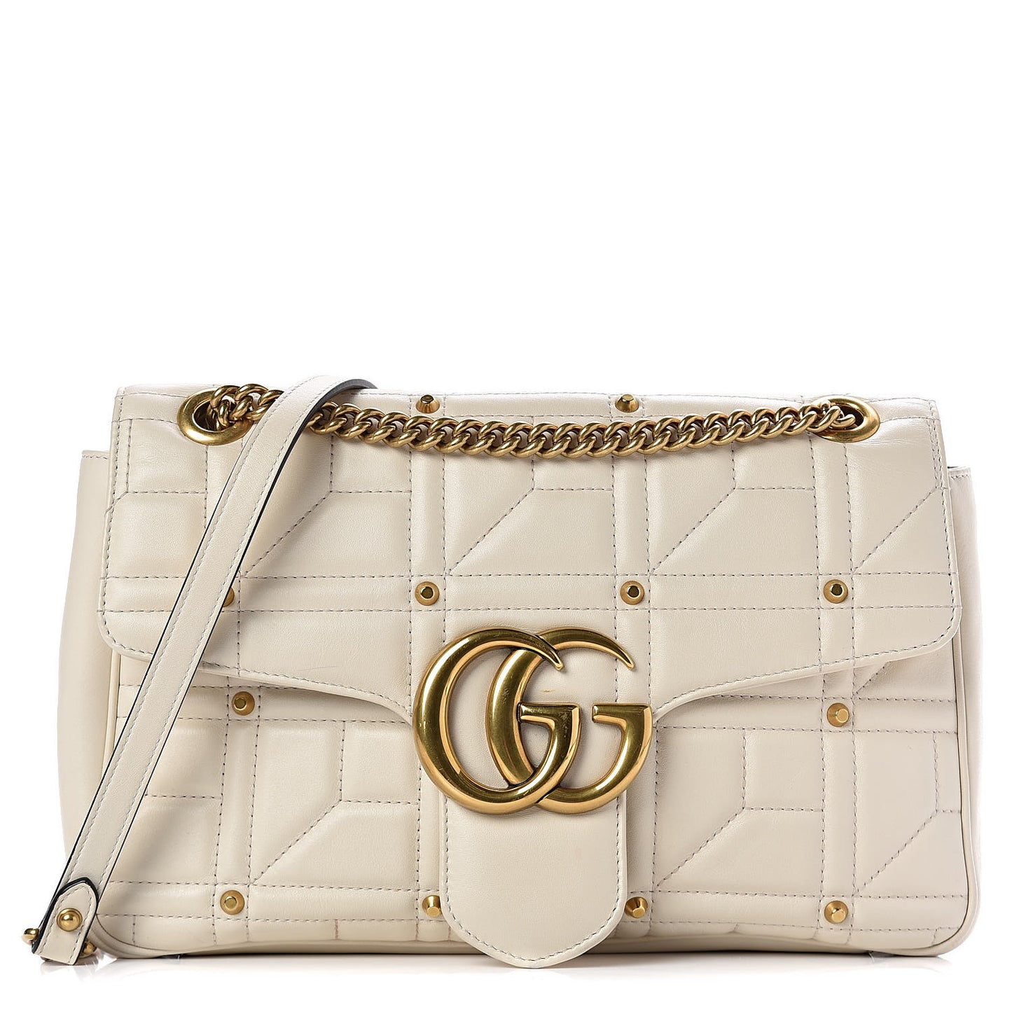Calfskin Matelasse Studded Medium GG Marmont Shoulder Bag White