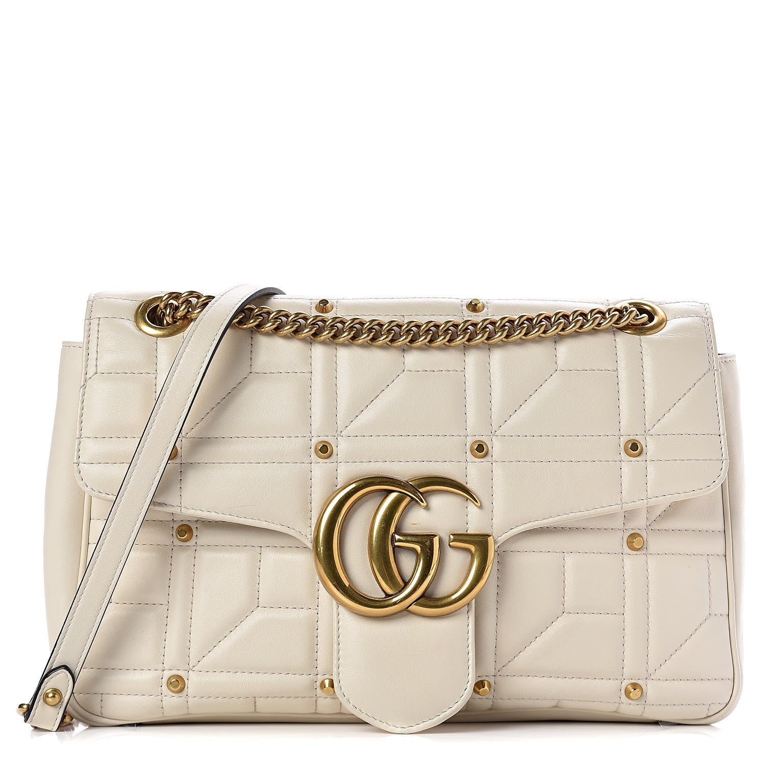 Gucci Calfskin Matelasse Studded Medium GG Marmont Shoulder Bag White 1 of 12