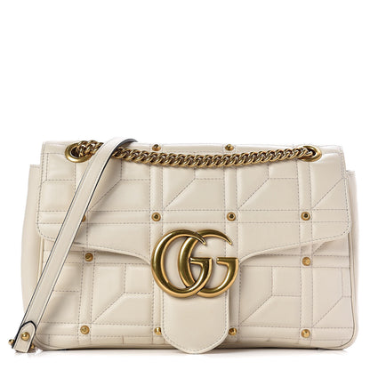 Gucci Calfskin Matelasse Studded Medium GG Marmont Shoulder Bag White 1 of 12