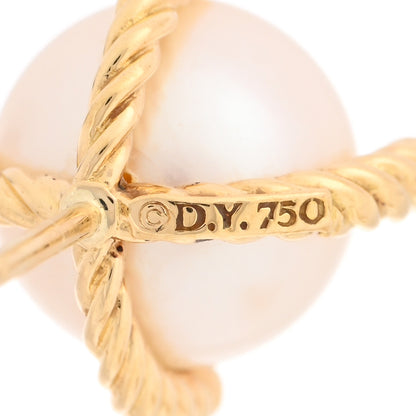 David Yurman 18K Yellow Gold Diamond Cultured Pearl 9.5-10mm Cable Stud Earrings 4 of 4
