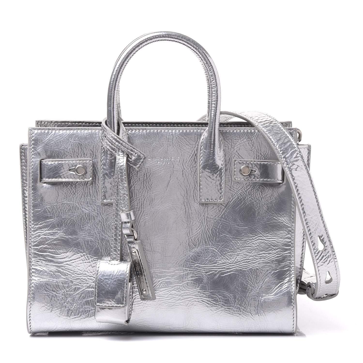 Saint Laurent Metallic Crinkled Calfskin Nano Supple Sac De Jour Silver 1 of 8