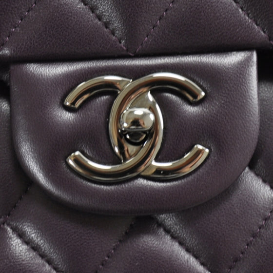 Lambskin Quilted Maxi Double Flap Plum