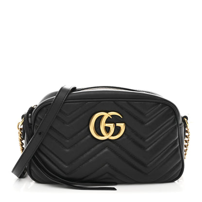 Gucci Calfskin Matelasse Small GG Marmont Chain Shoulder Bag Black 1 of 12