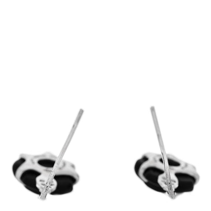 Chanel 18K White Gold Diamond Black Onyx Camelia Sculpte Drop Earrings 3 of 4