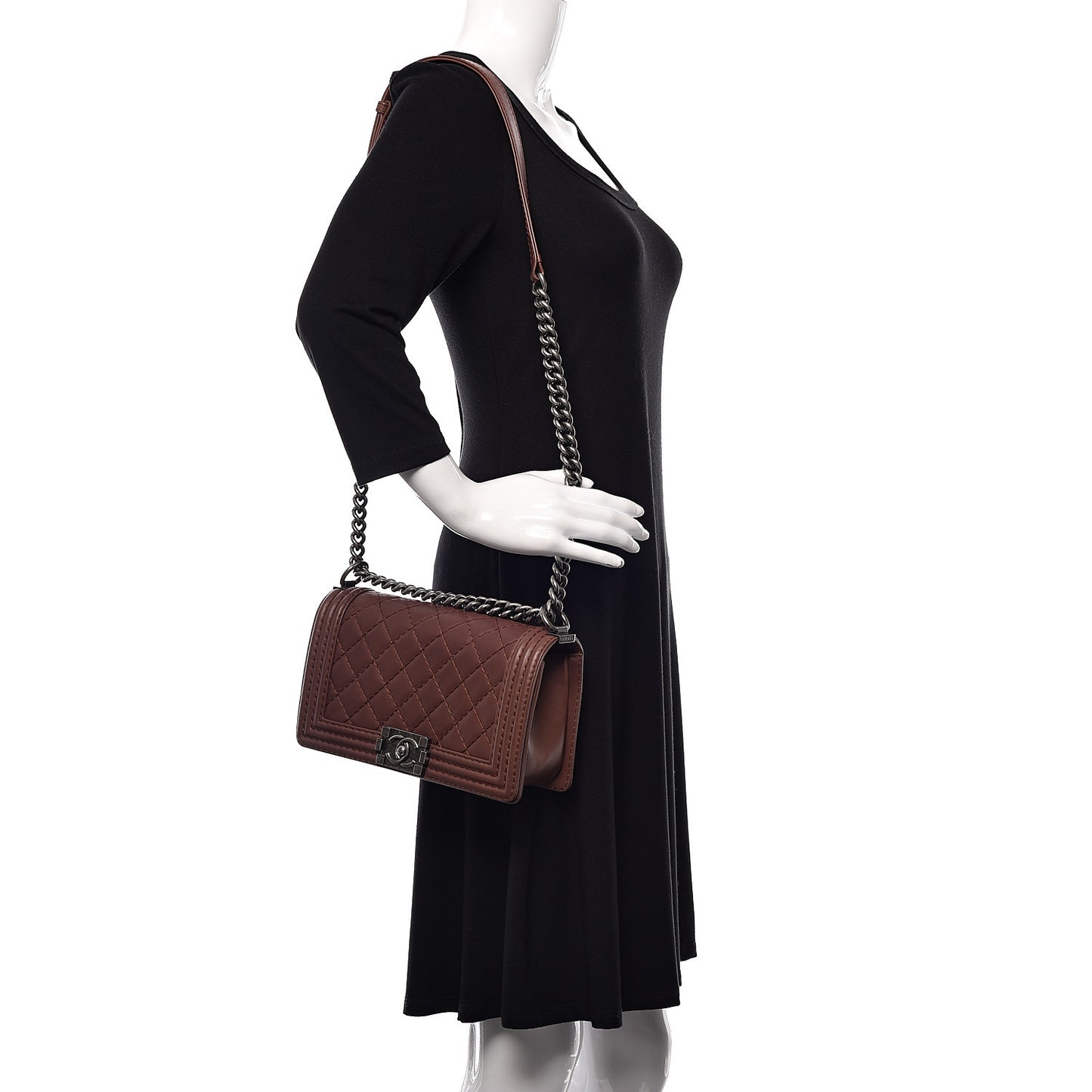 Calfskin Stitched Medium Boy Flap Brown