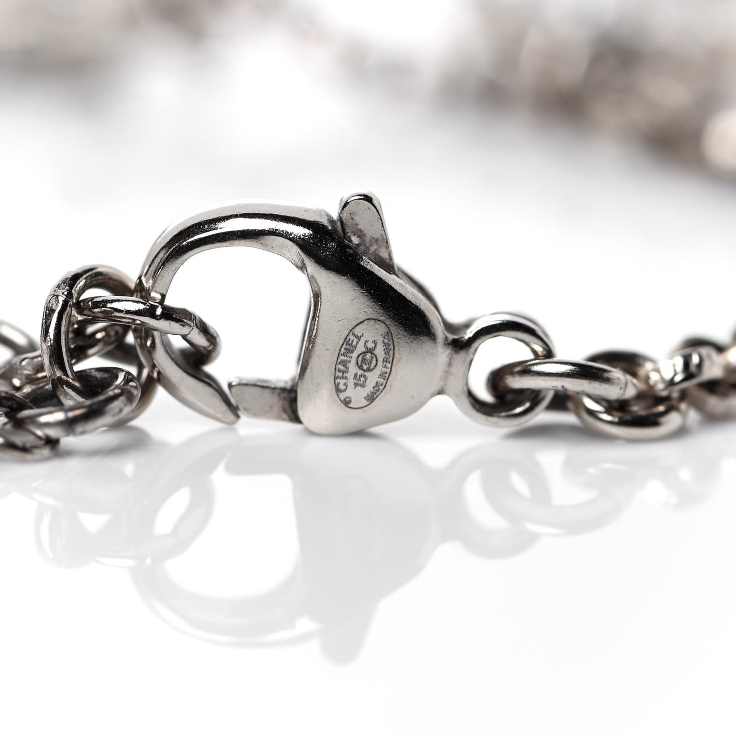 Pearl Crystal CC Moon Bracelet Silver