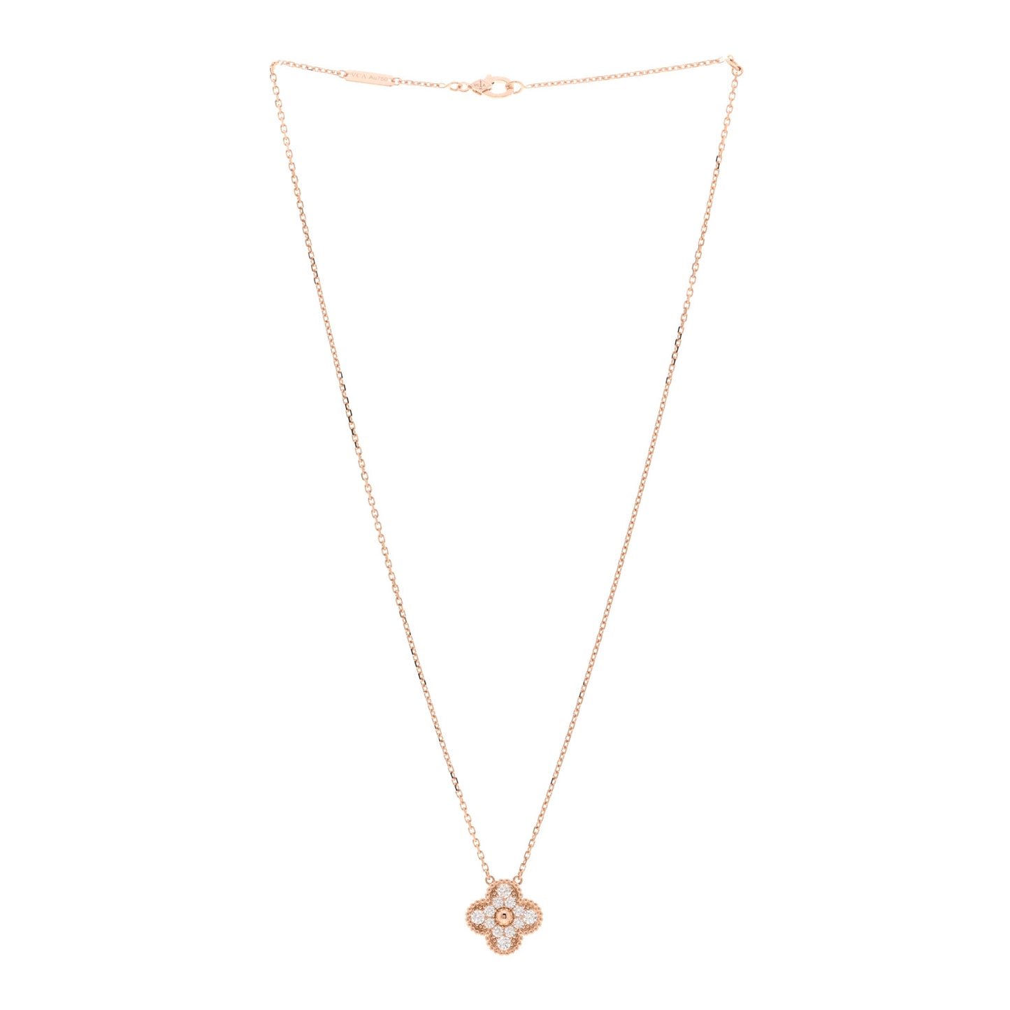 18K Rose Gold Diamond Vintage Alhambra Pendant Necklace