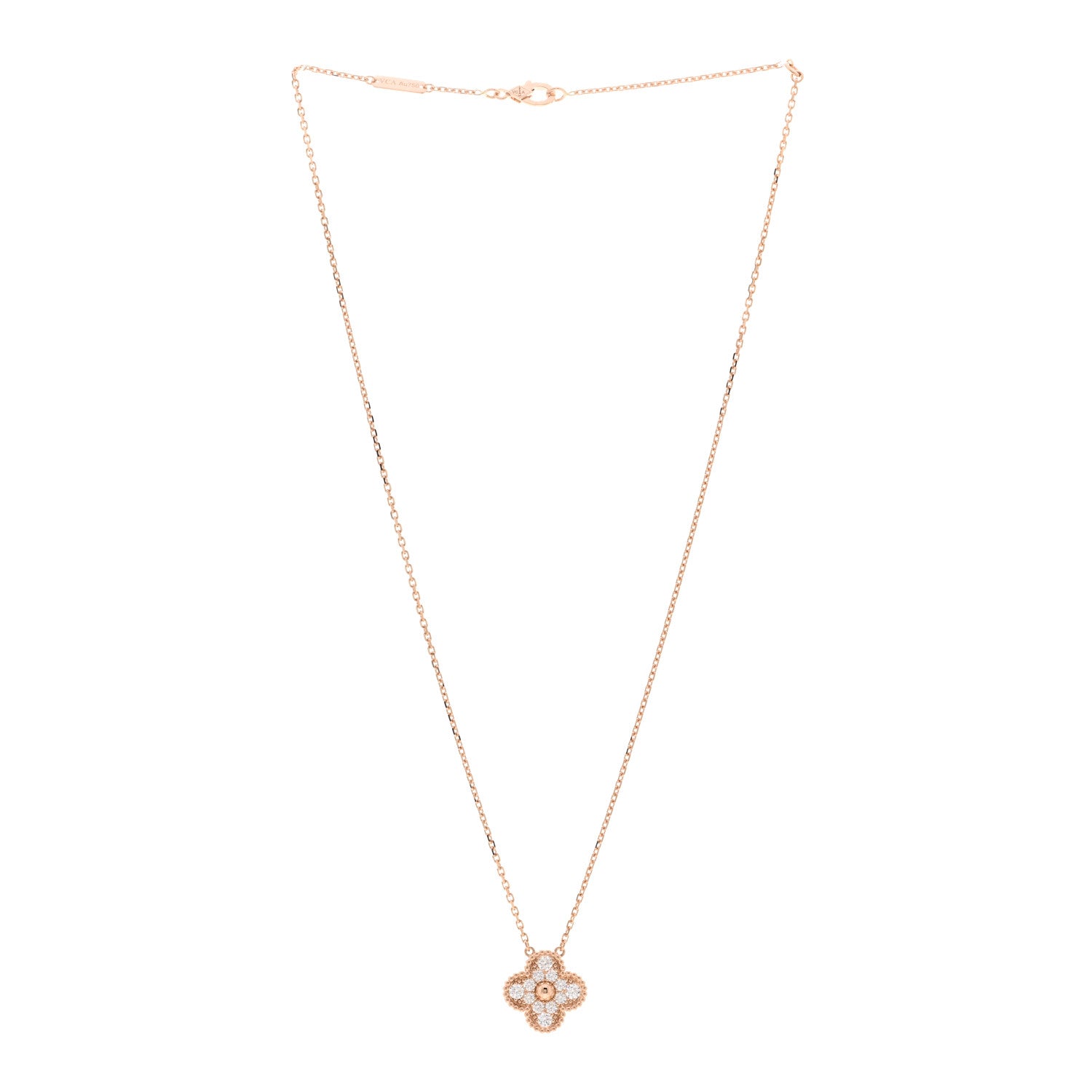 Van Cleef & Arpels 18K Rose Gold Diamond Vintage Alhambra Pendant Necklace 3 of 5