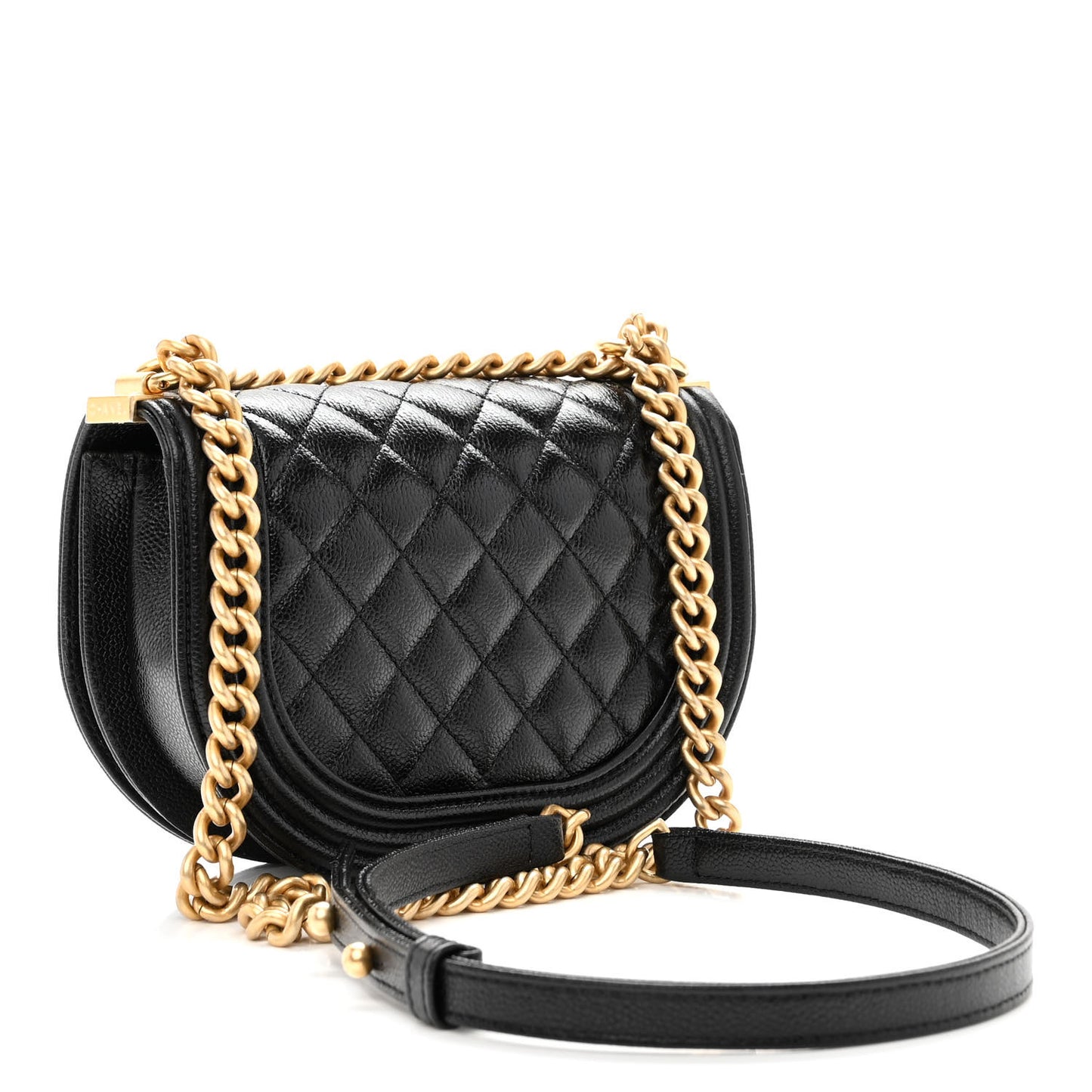 Caviar Quilted Small Boy Messenger Bag Black