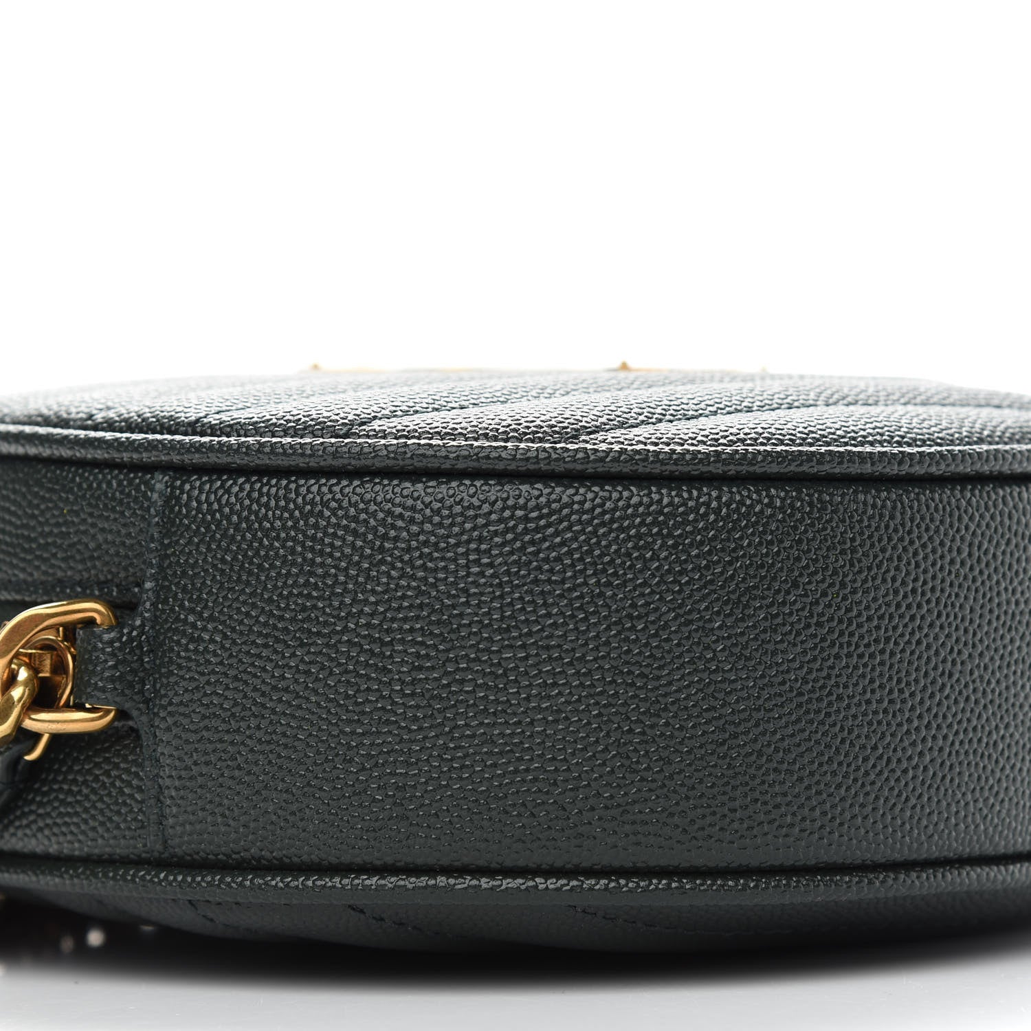 Saint Laurent Grain De Poudre Matelasse Chevron Quilted Round Vinyle Camera Bag New Vert Fonce 7 of 8
