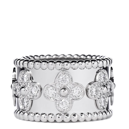 Van Cleef & Arpels 18K White Gold Diamond Perlee Clover Band Ring 53 6.5 1 of 4