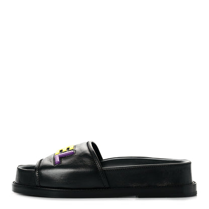 Chanel Lambskin Cha-Nel Mule Sandals 37 Black Multicolor 1 of 14