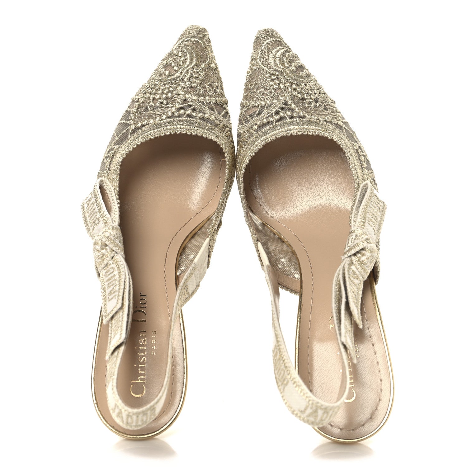 Christian Dior Transparent Metallic Embroidered Mesh Macrame Constantine Embroidered J'Adior Slingback 65mm Pumps 37.5 Pale Gold 2 of 10